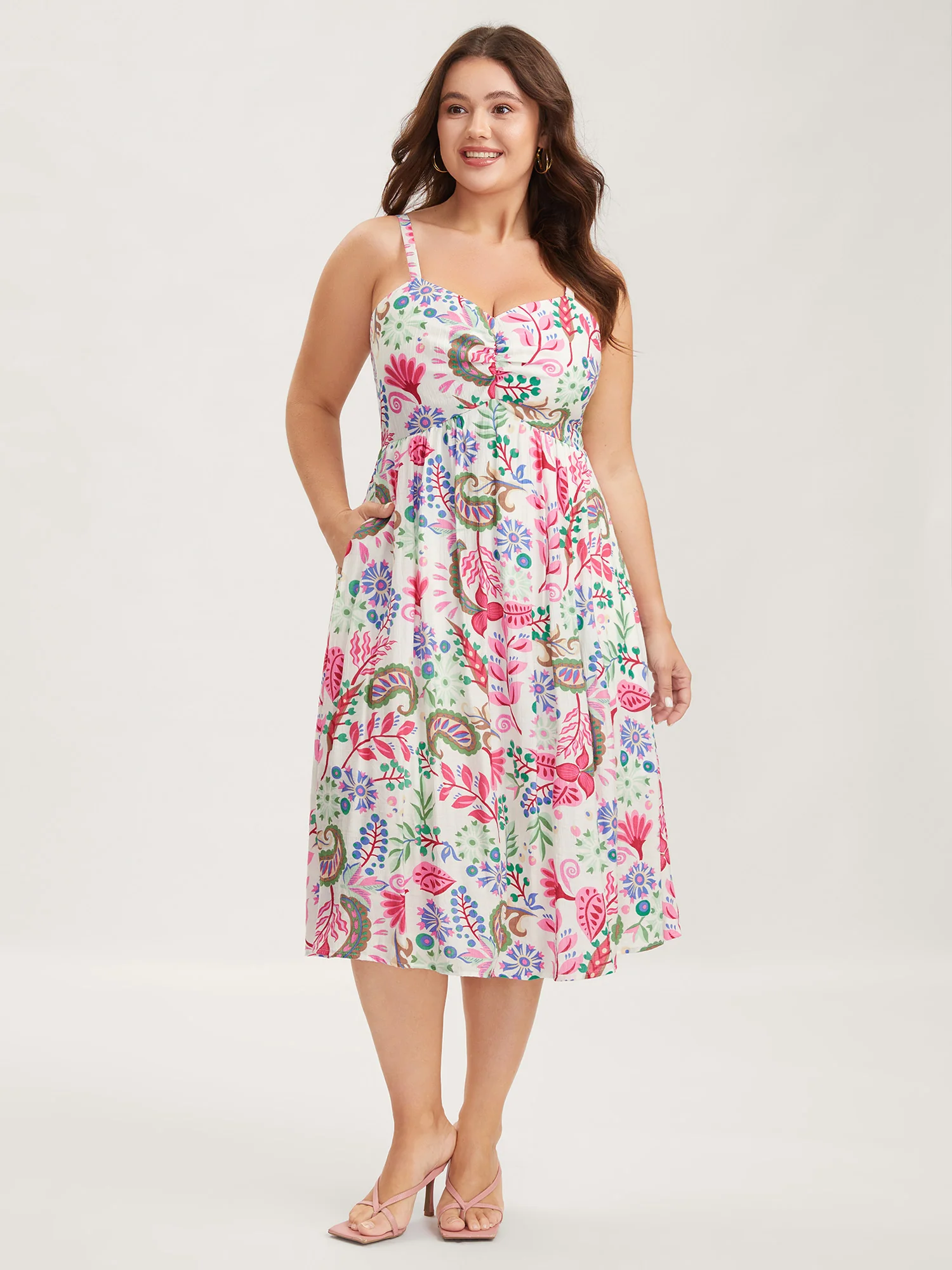 Backless Bow Paisley Print Cami Midi Dress - Image 2