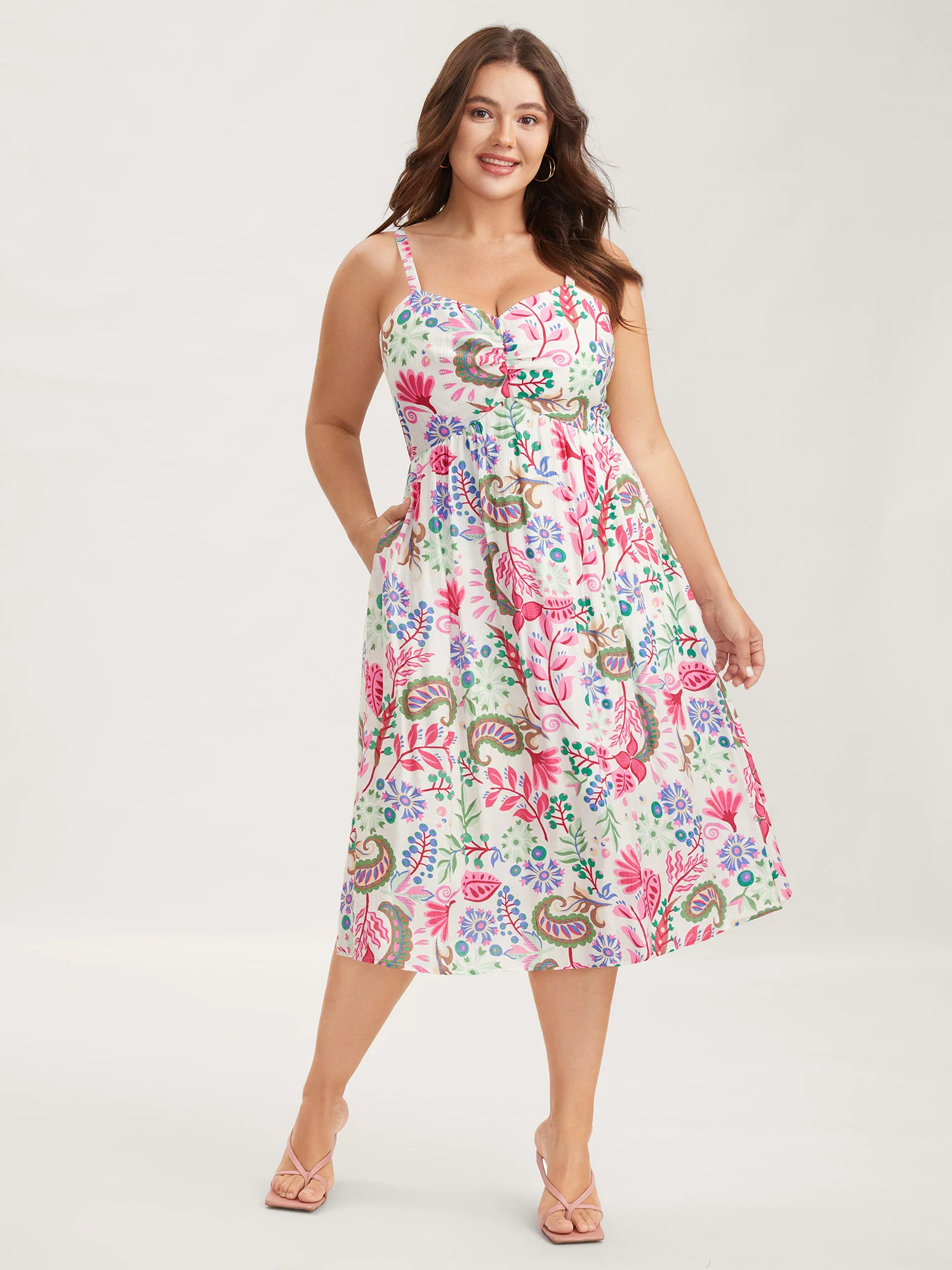 Backless Bow Paisley Print Cami Midi Dress - Image 3