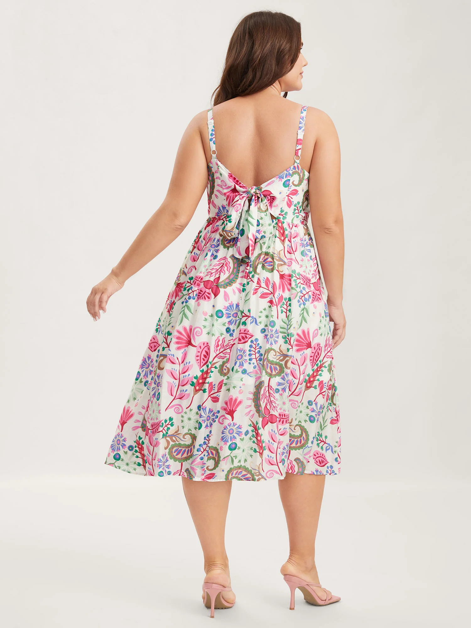 Backless Bow Paisley Print Cami Midi Dress - Image 4