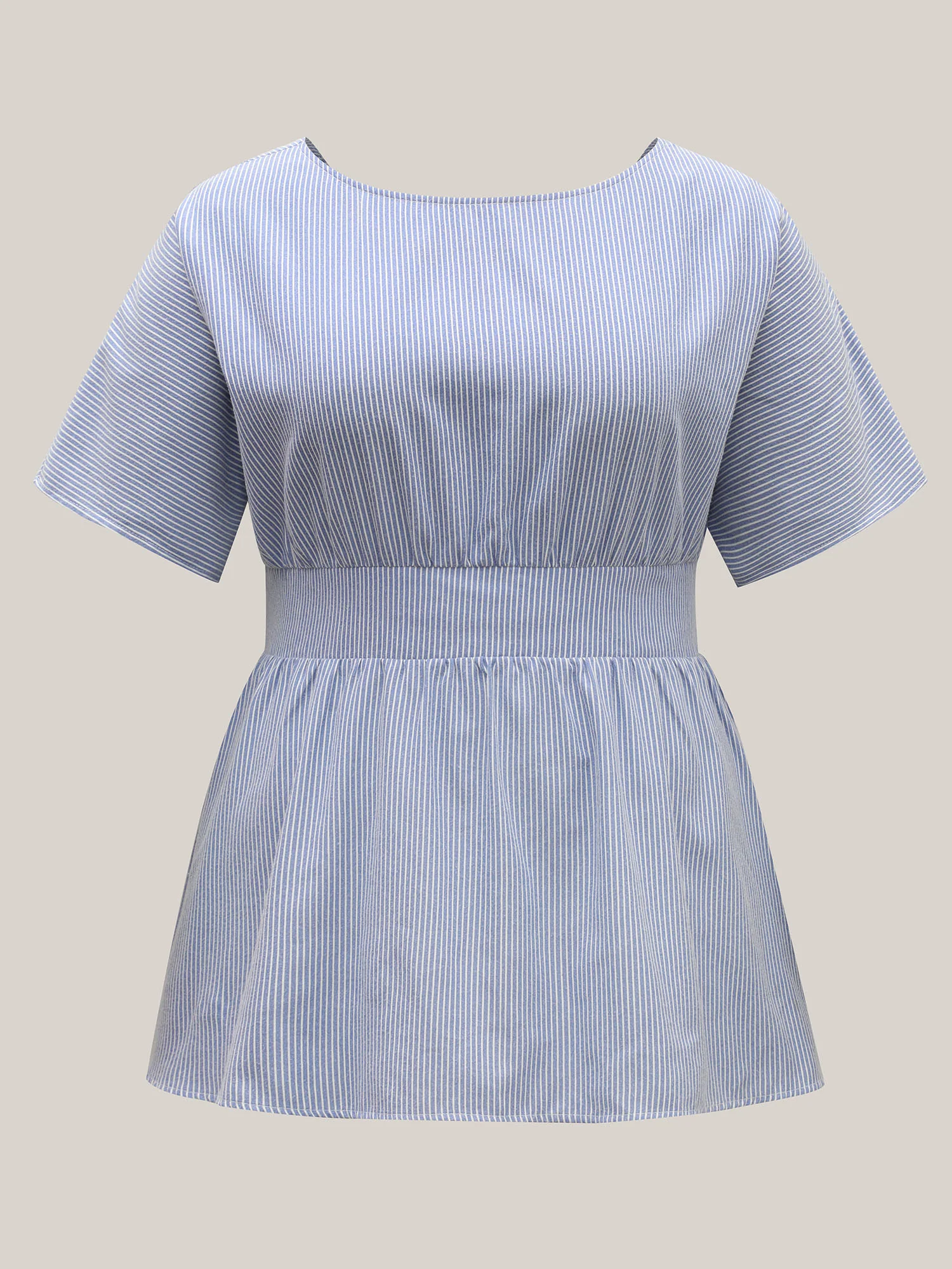 Backless Bow Tie Stripe Print Cinched Blouse - Image 5