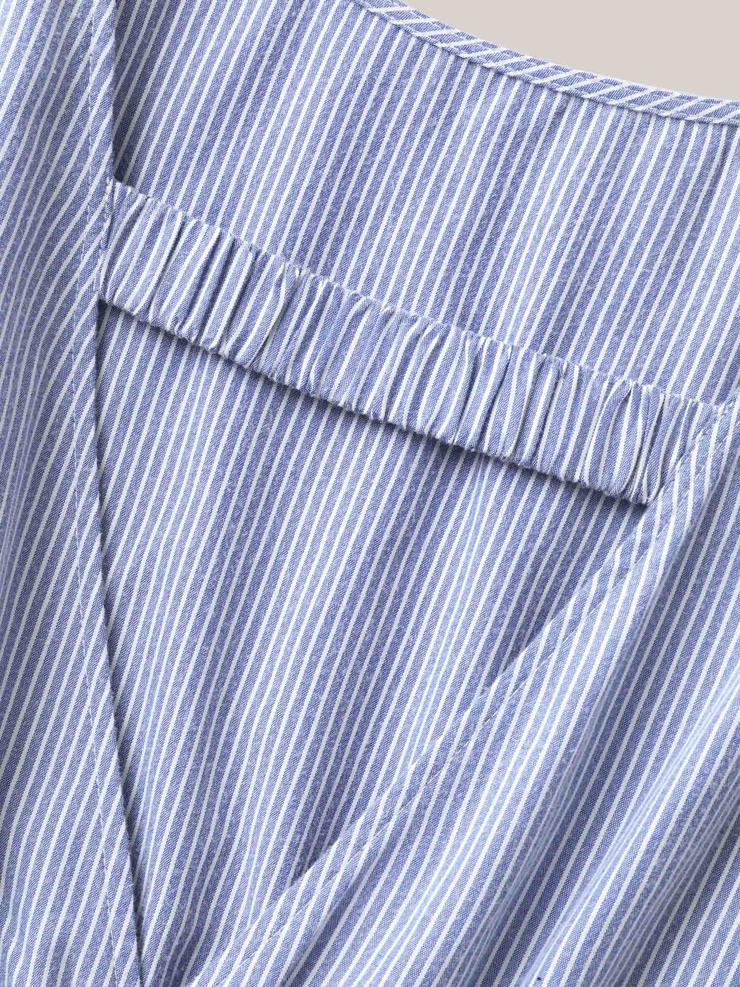 Backless Bow Tie Stripe Print Cinched Blouse - Image 6