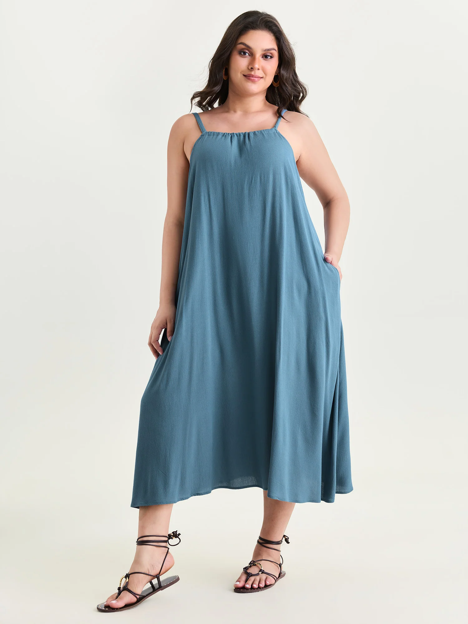 Backless Flowy Cami Plain Midi Dress - Image 2
