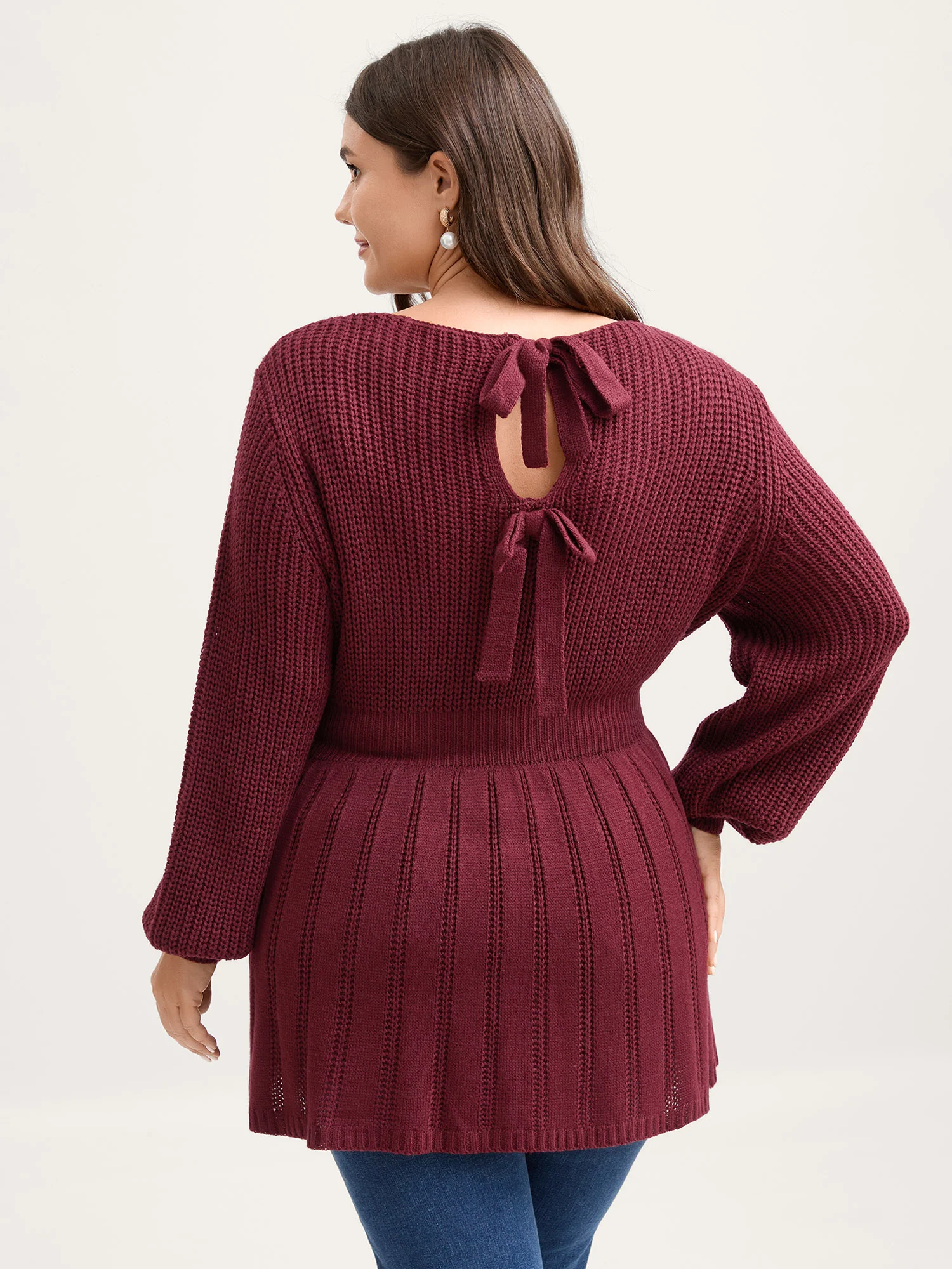 Backless Ties Textured Cinched Pullover - Image 4