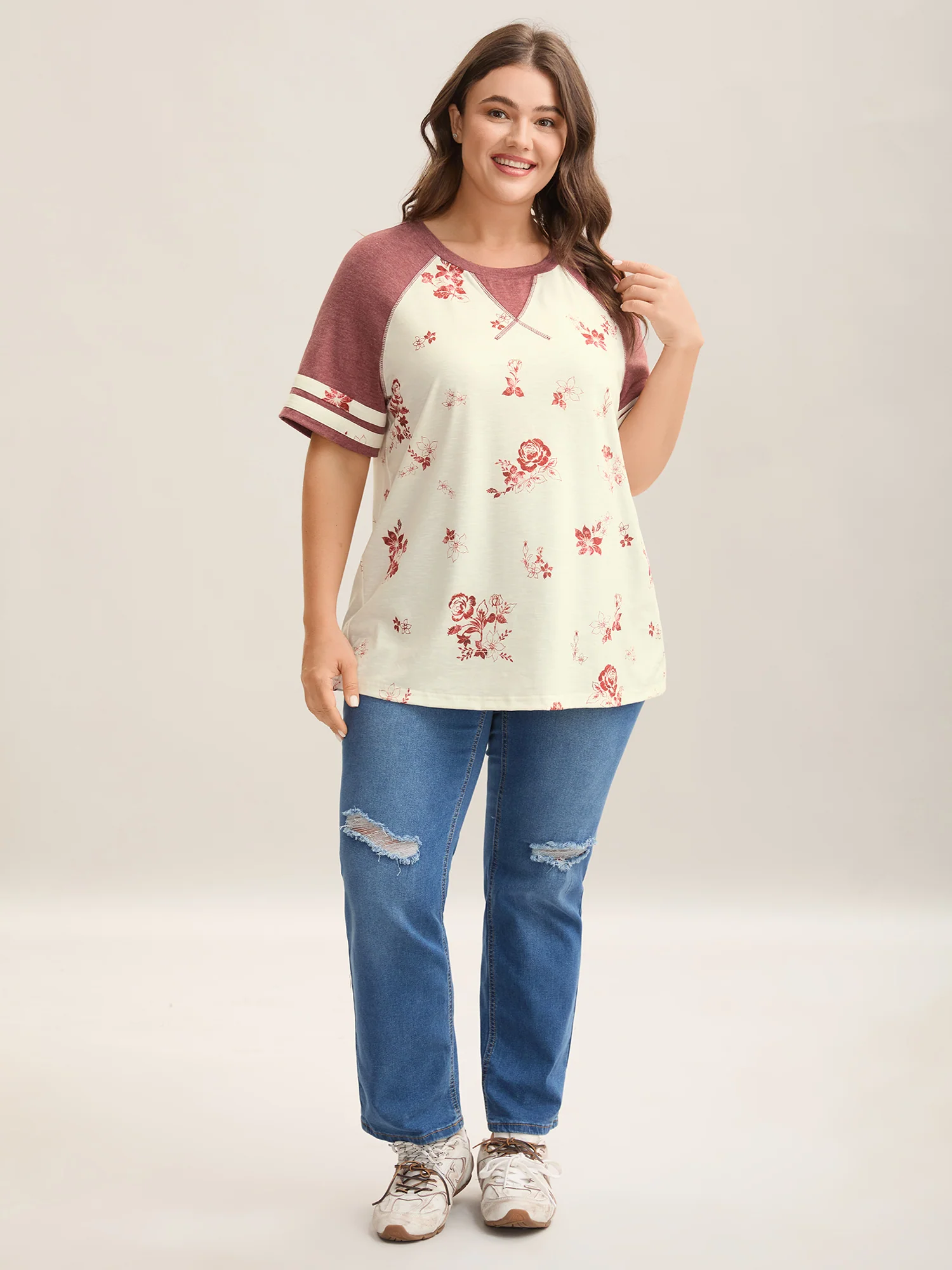 Bamboo Stretchy Color Contrast Printed T-Shirt - Image 3