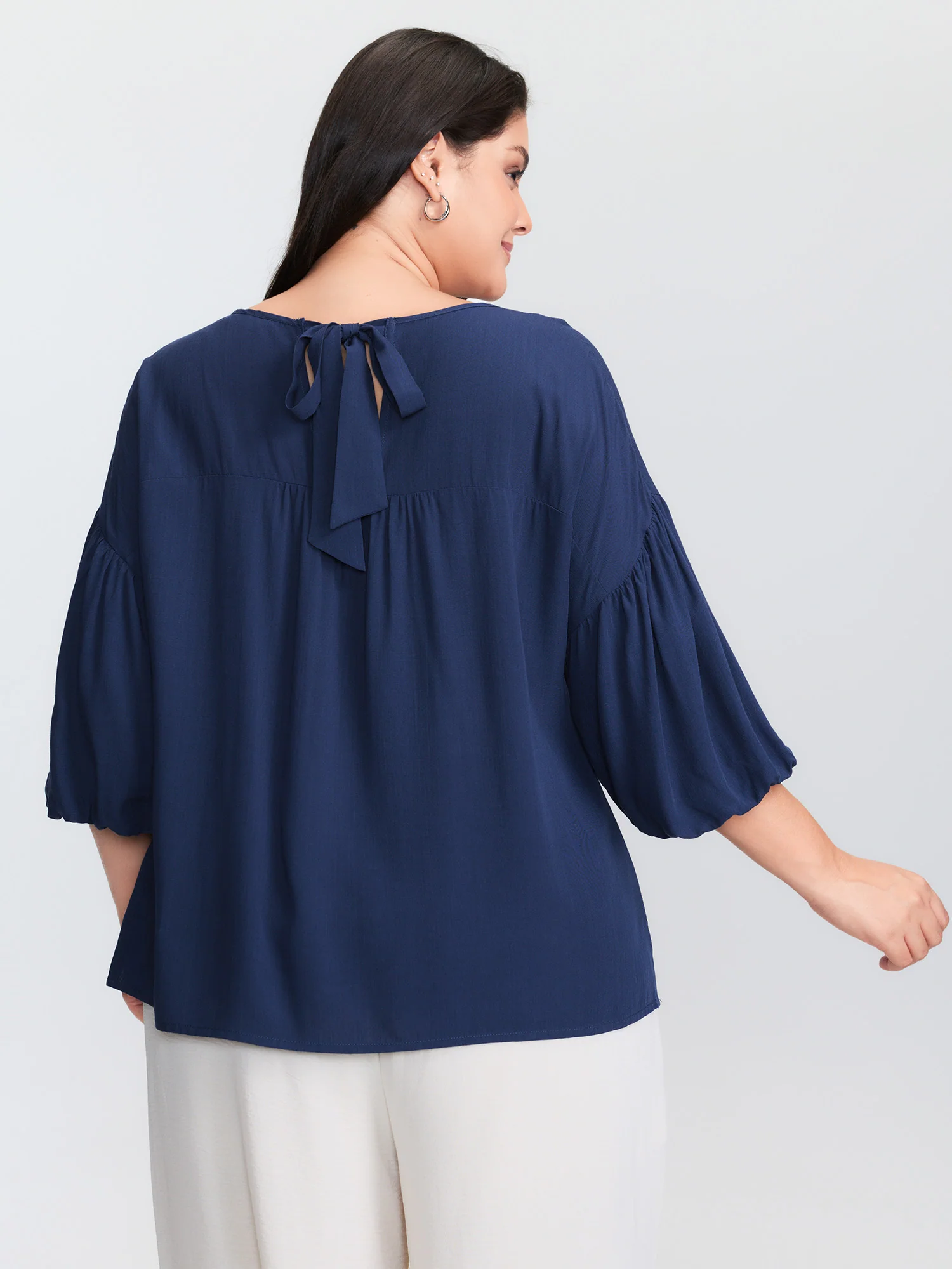 Bamboo Textured Back-Tie Blouse - Image 4