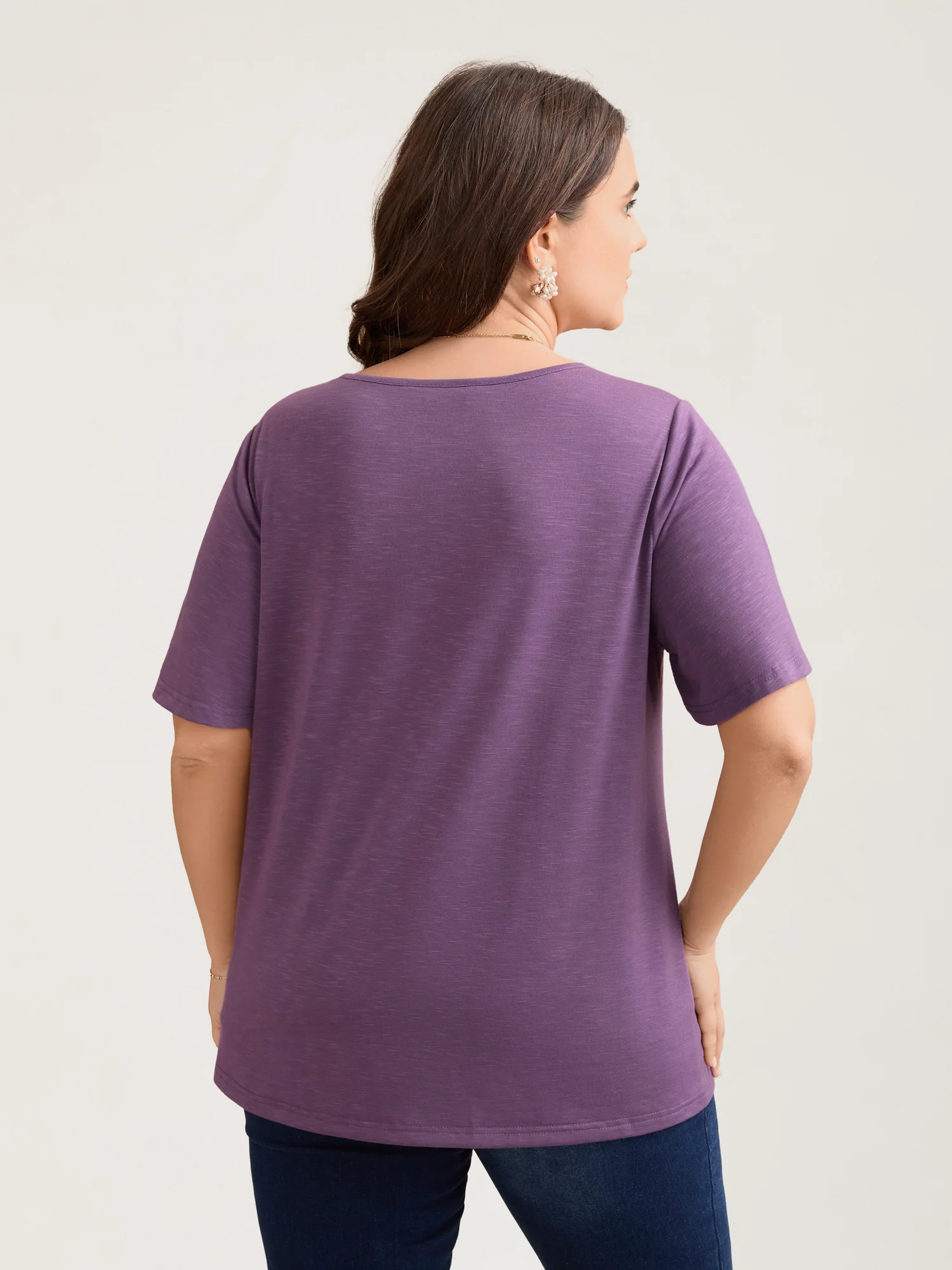 Bamboo Textured Pleated Shoulder Button T-Shirt - Image 2