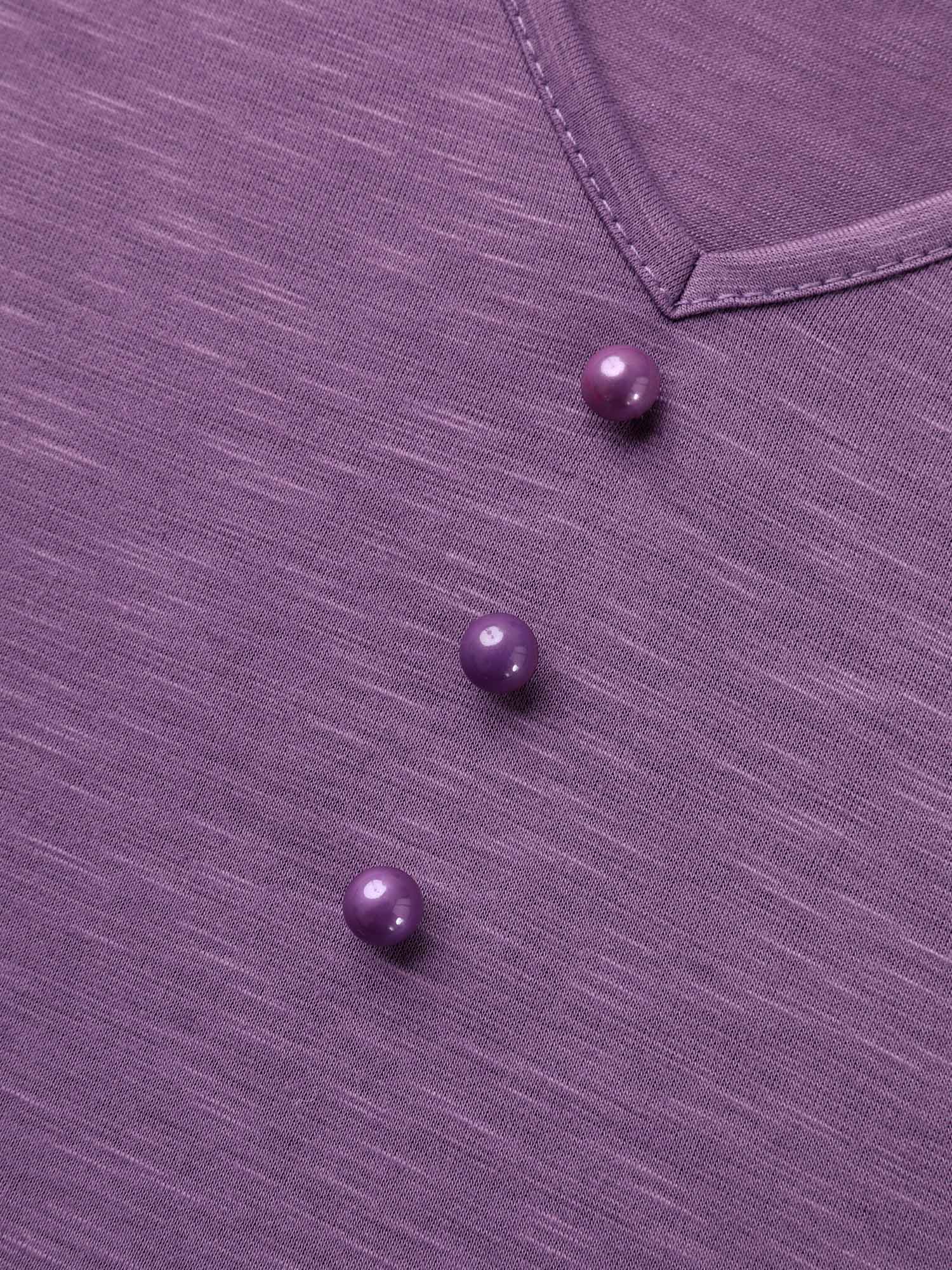 Bamboo Textured Pleated Shoulder Button T-Shirt - Image 6