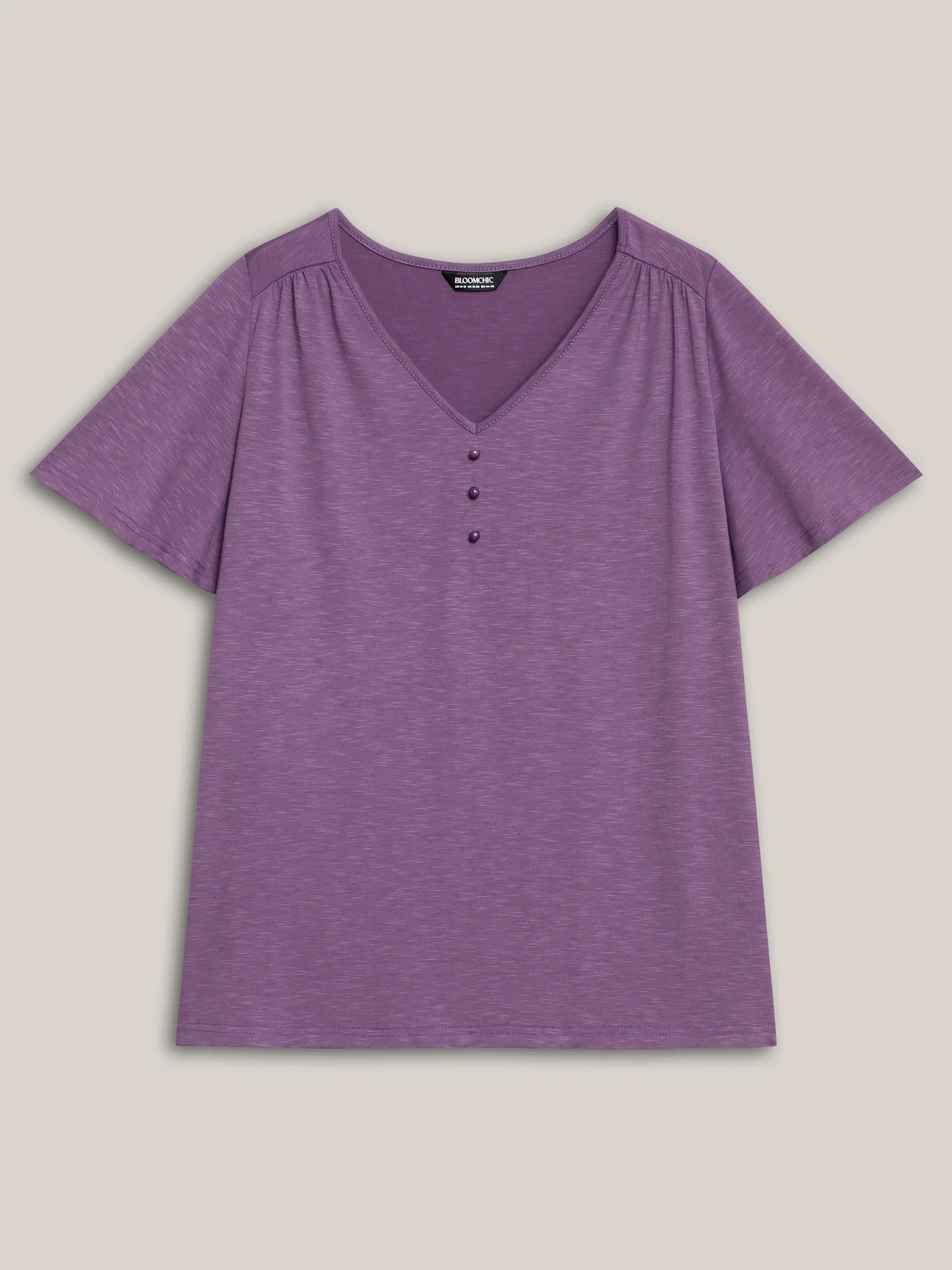 Bamboo Textured Pleated Shoulder Button T-Shirt - Image 7