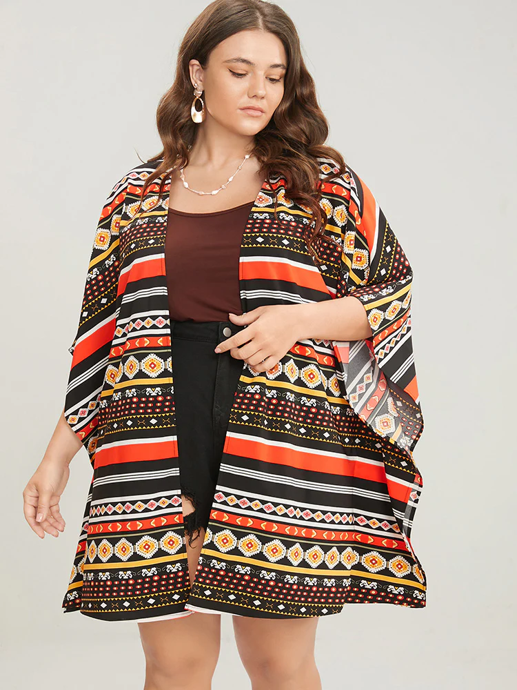 Bandana Dolman Sleeve Open Front Cover Up - Image 2