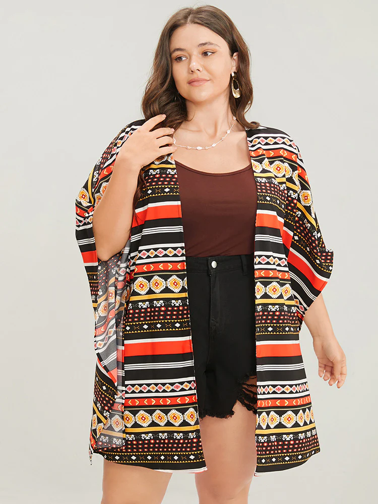 Bandana Dolman Sleeve Open Front Cover Up - Image 3