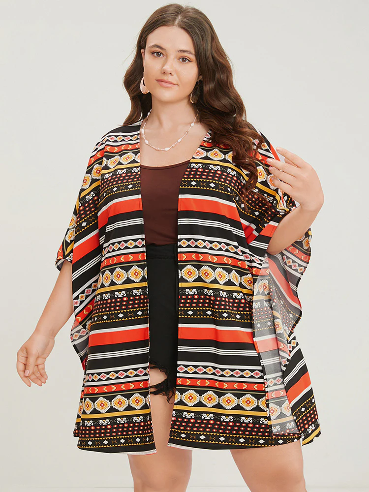 Bandana Dolman Sleeve Open Front Cover Up - Image 4