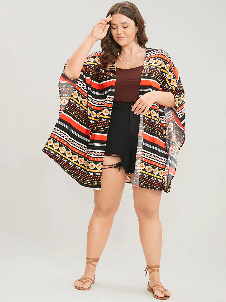 Bandana Dolman Sleeve Open Front Cover Up - Image 5