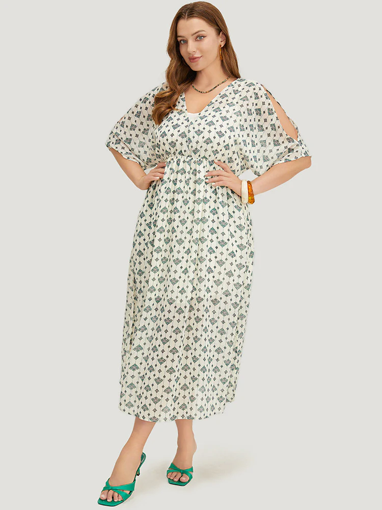 Bandana Dolman Sleeve Pocket Cold Shoulder Split Dress - Image 3