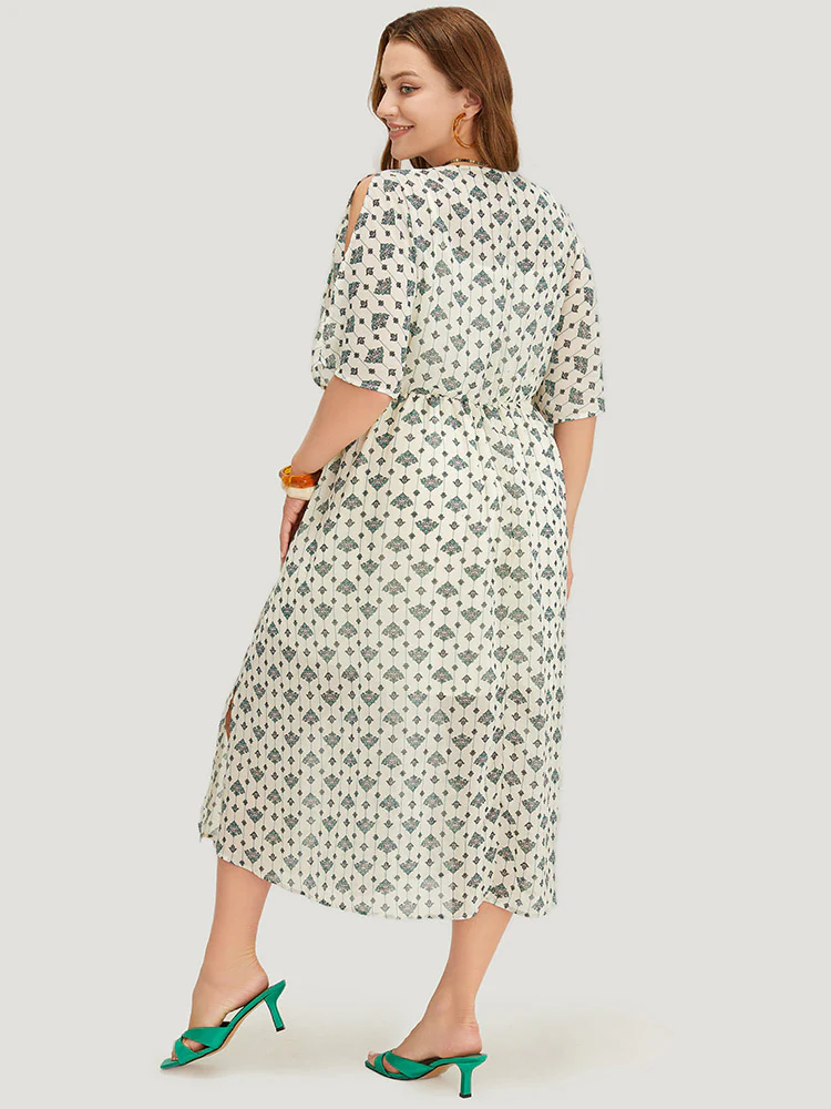 Bandana Dolman Sleeve Pocket Cold Shoulder Split Dress - Image 5