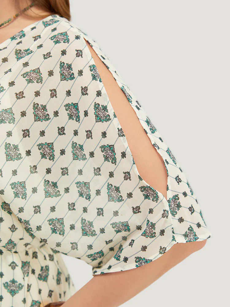 Bandana Dolman Sleeve Pocket Cold Shoulder Split Dress - Image 8