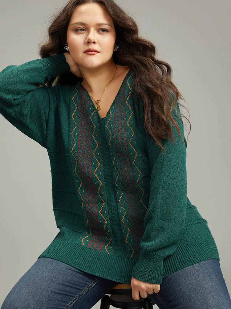 Bandana Embroidered Drop Shoulder Elastic Cuffs Pullover - Image 3