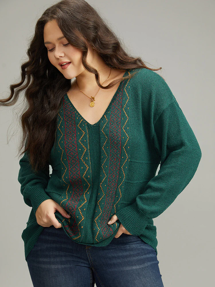 Bandana Embroidered Drop Shoulder Elastic Cuffs Pullover - Image 4