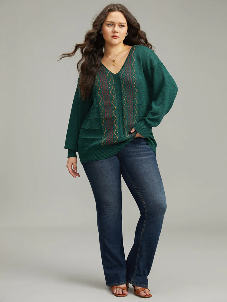 Bandana Embroidered Drop Shoulder Elastic Cuffs Pullover - Image 5