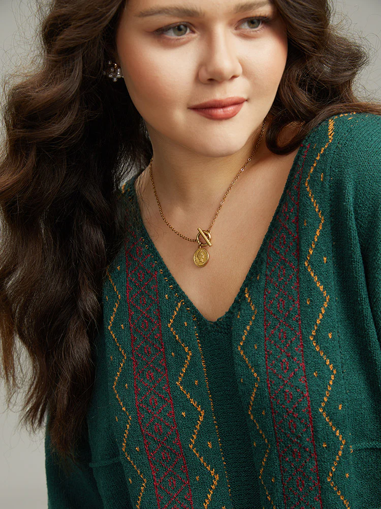 Bandana Embroidered Drop Shoulder Elastic Cuffs Pullover - Image 6