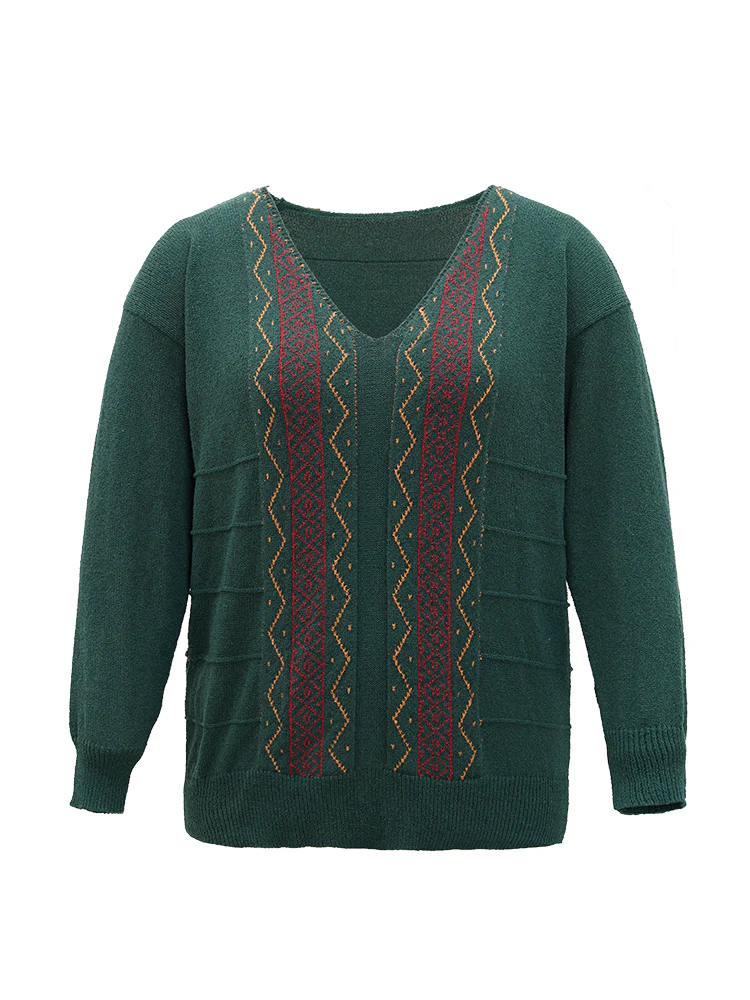 Bandana Embroidered Drop Shoulder Elastic Cuffs Pullover - Image 7