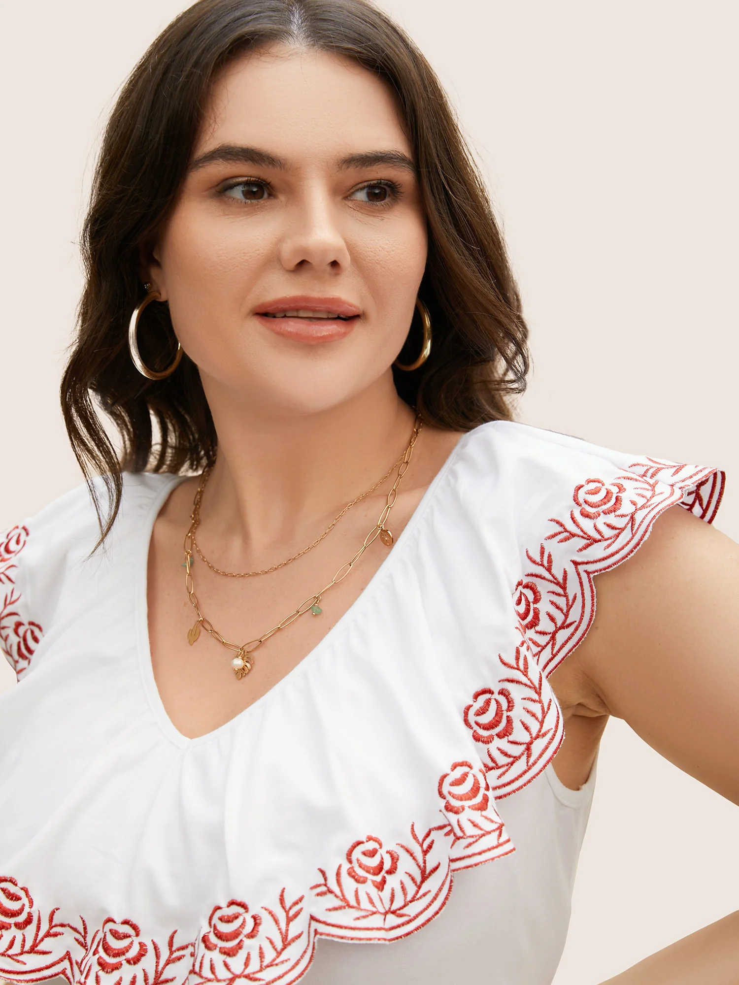 Bandana Floral Embroidered Ruffle Trim Tank Top - Image 2