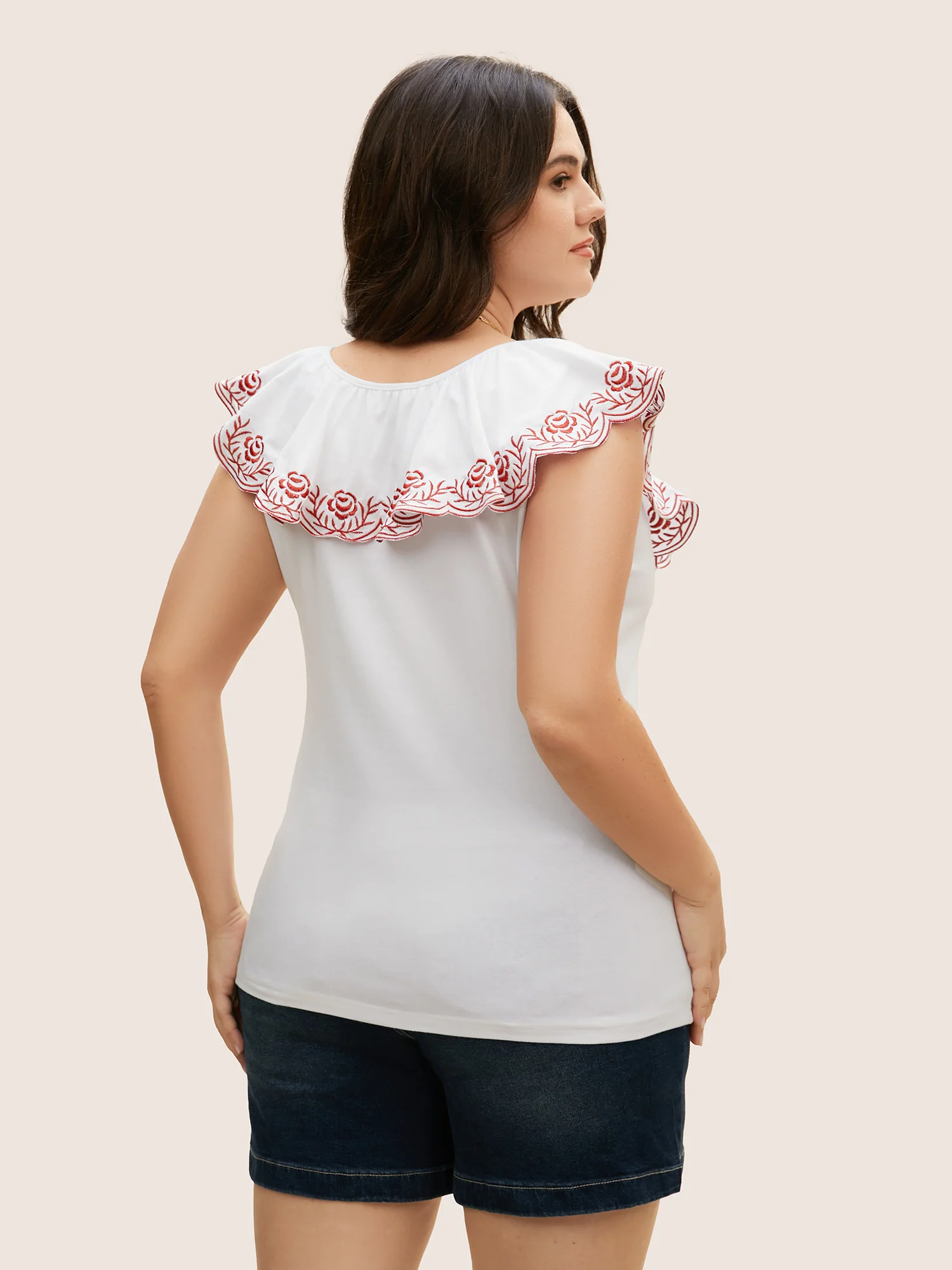 Bandana Floral Embroidered Ruffle Trim Tank Top - Image 3