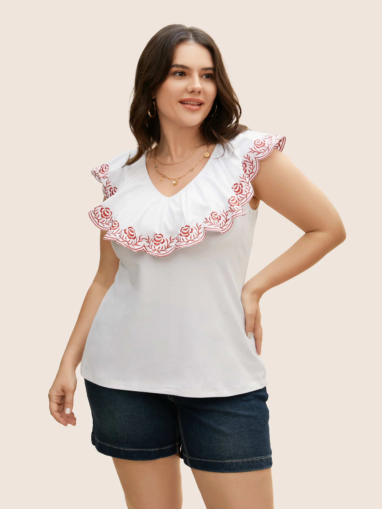 Bandana Floral Embroidered Ruffle Trim Tank Top - Image 4