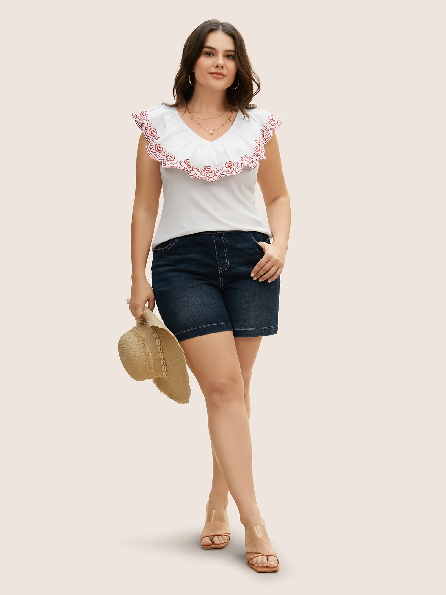 Bandana Floral Embroidered Ruffle Trim Tank Top - Image 5