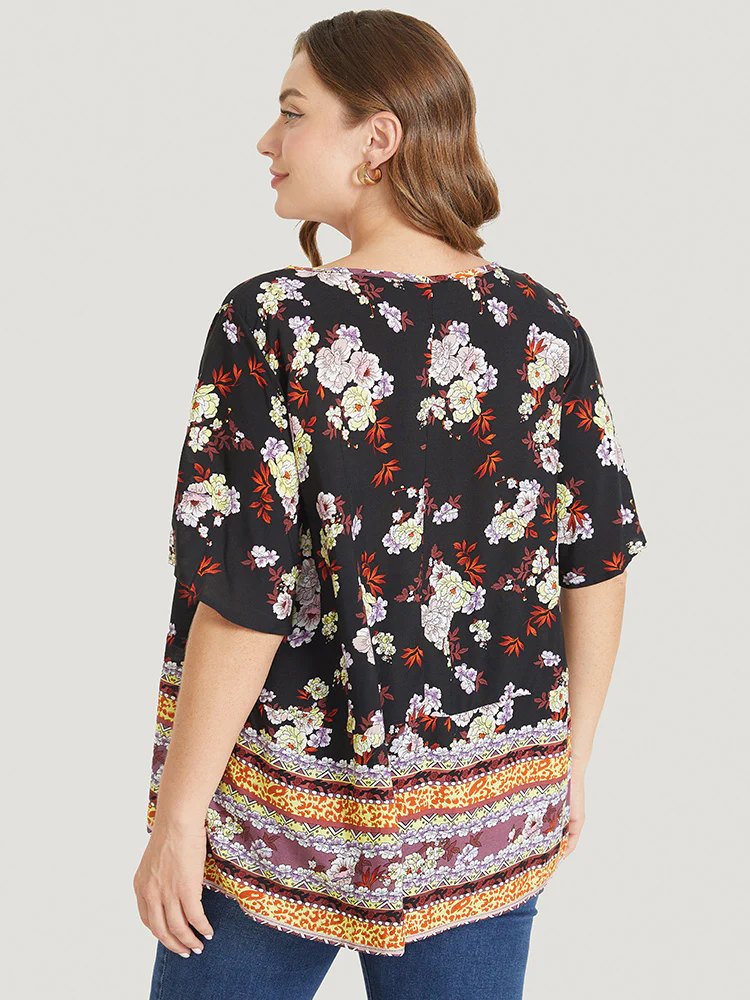 Bandana Flutter Sleeve Tie Neck Cut Out Blouse - Image 5