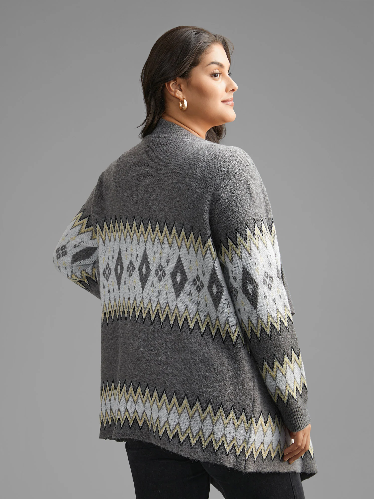 Bandana Geometric Asymmetrical Hem Cardigan - Image 2