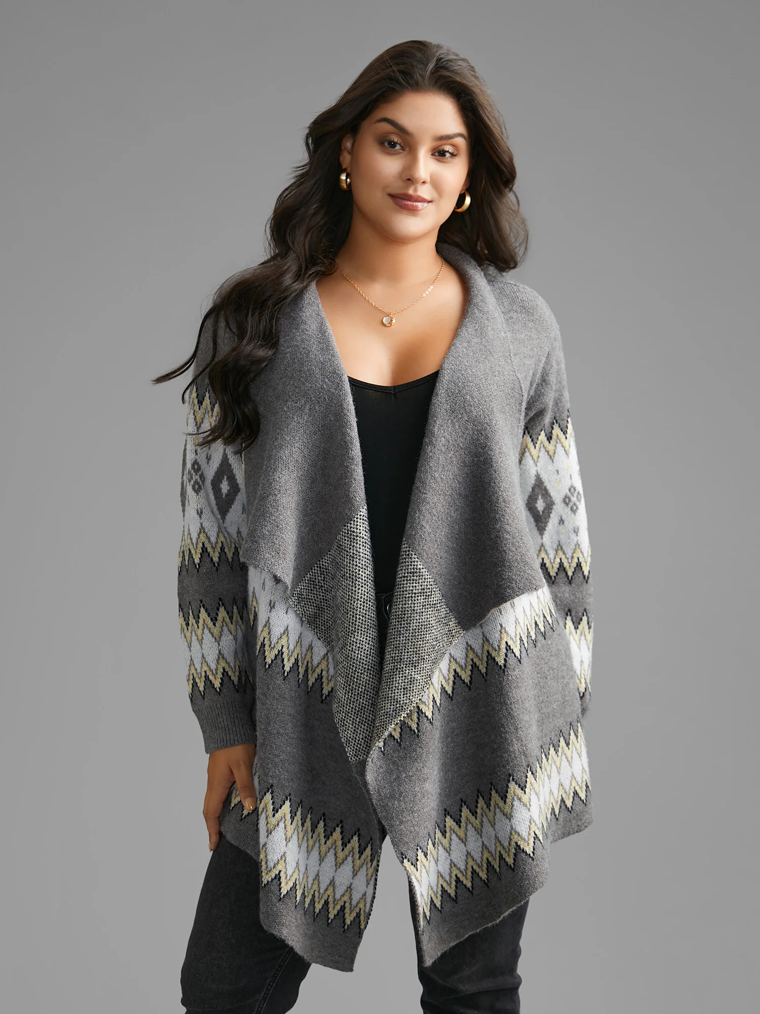 Bandana Geometric Asymmetrical Hem Cardigan - Image 3