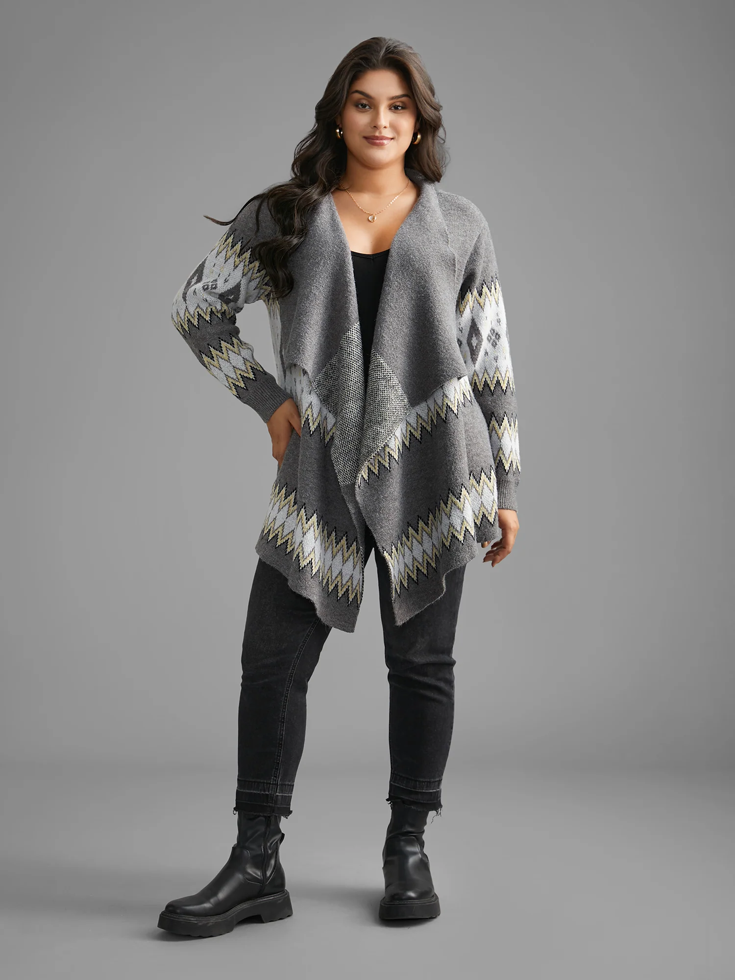 Bandana Geometric Asymmetrical Hem Cardigan - Image 4