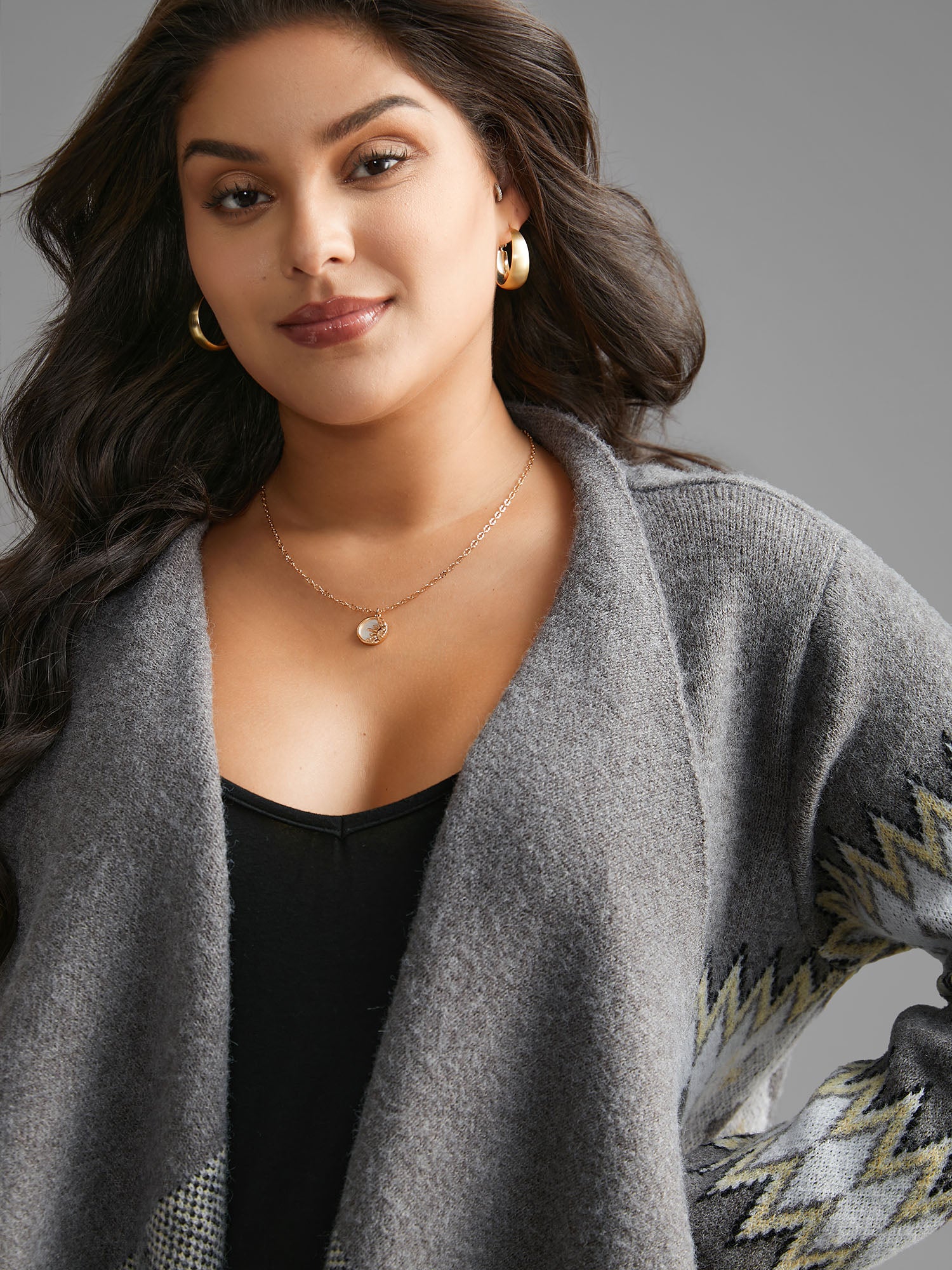 Bandana Geometric Asymmetrical Hem Cardigan - Image 5