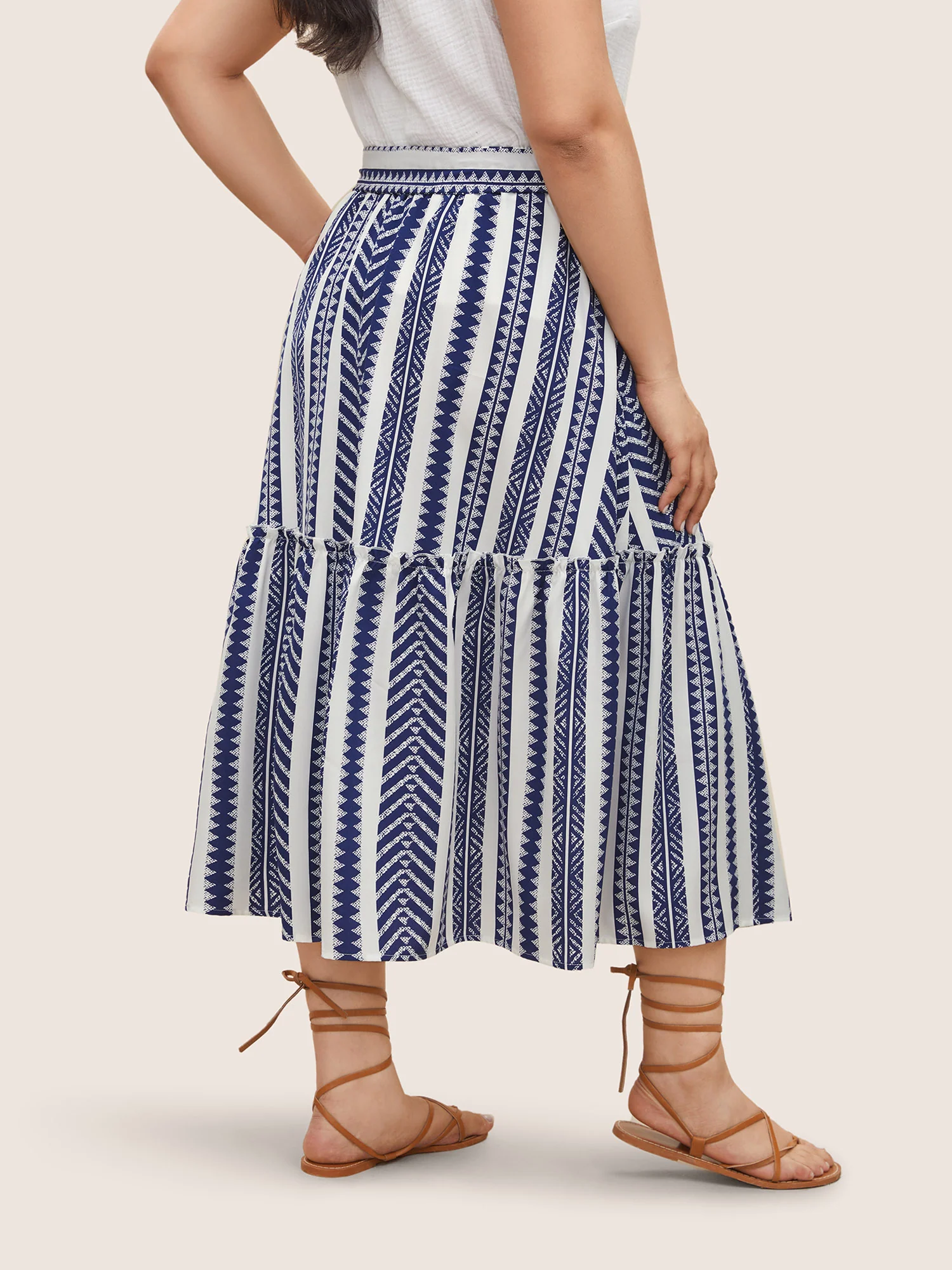 Bandana Geometric Belted Patchwork Ruffle Hem Skirt - Image 3