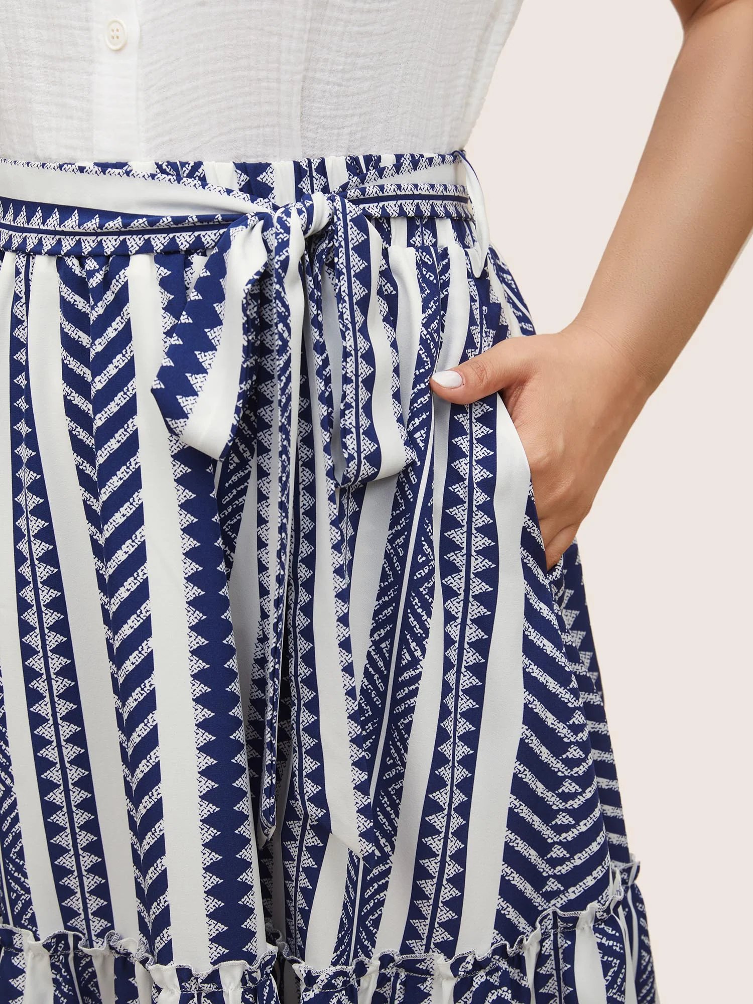 Bandana Geometric Belted Patchwork Ruffle Hem Skirt - Image 4