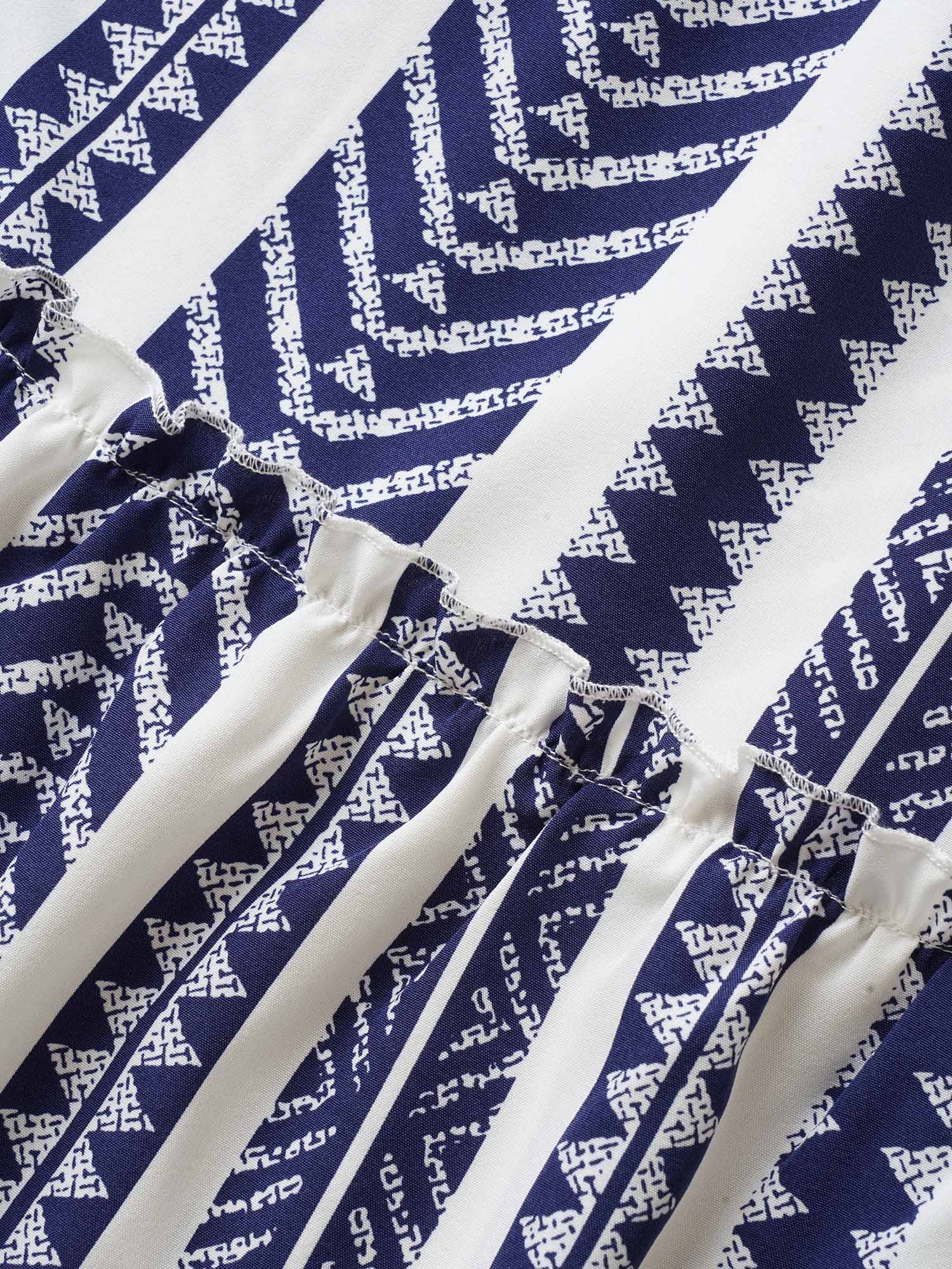 Bandana Geometric Belted Patchwork Ruffle Hem Skirt - Image 5