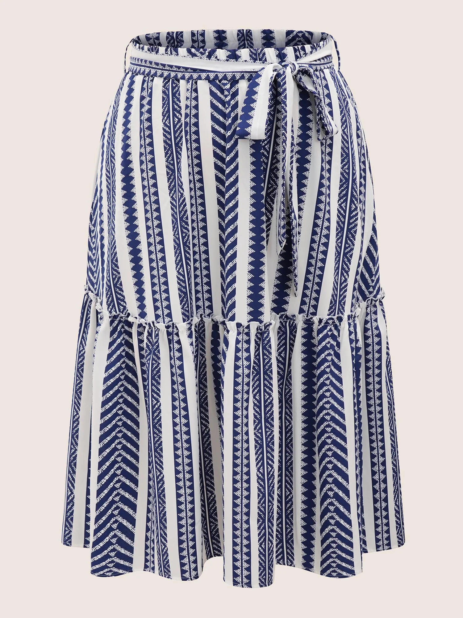 Bandana Geometric Belted Patchwork Ruffle Hem Skirt - Image 7