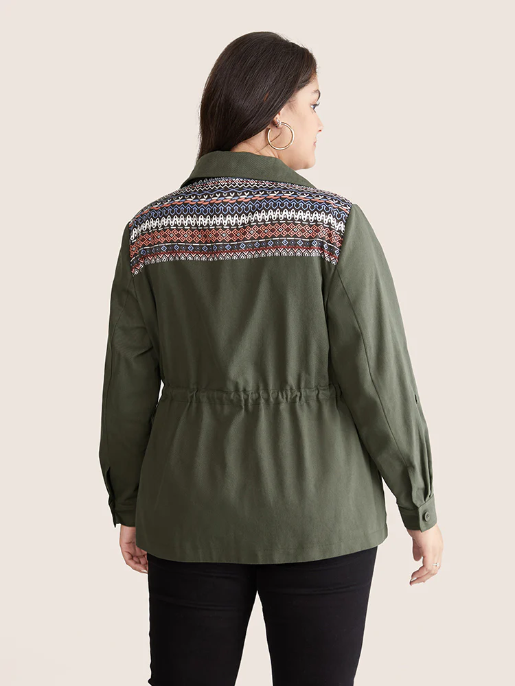 Bandana Geometric Tab Sleeve Drawstring Jacket - Image 2