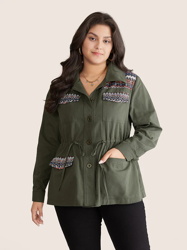 Bandana Geometric Tab Sleeve Drawstring Jacket - Image 3
