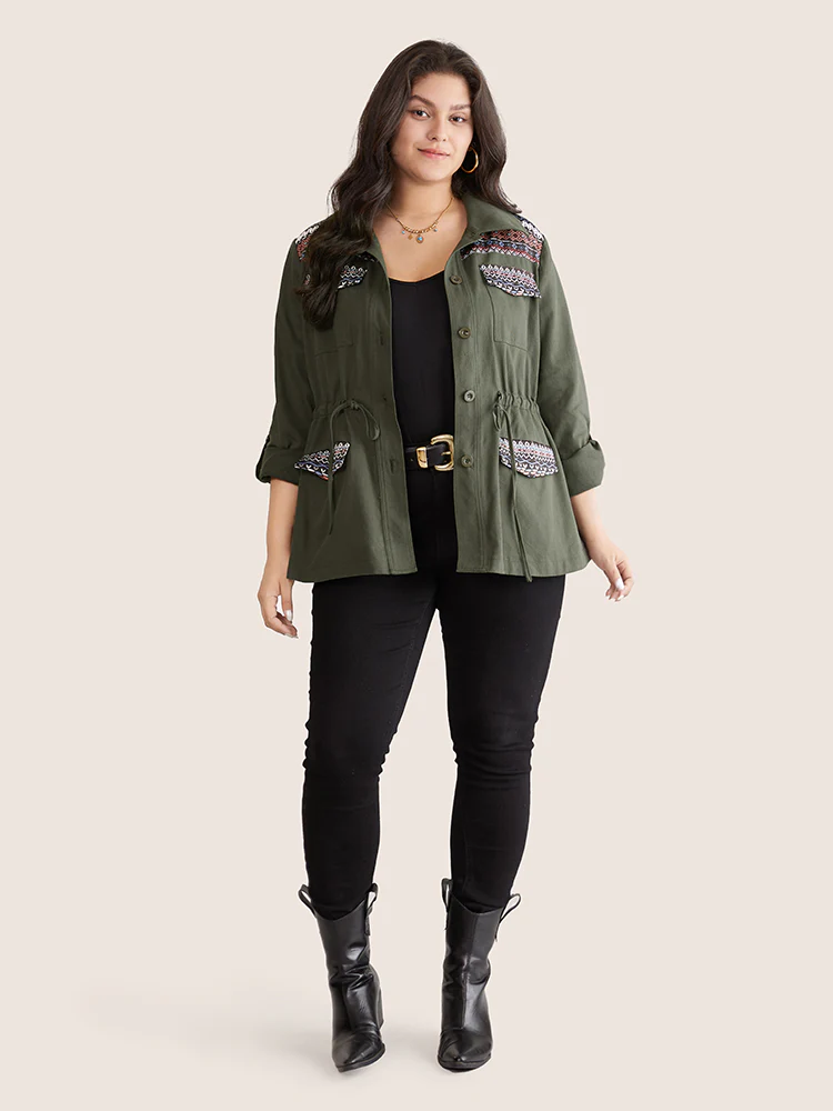 Bandana Geometric Tab Sleeve Drawstring Jacket - Image 4