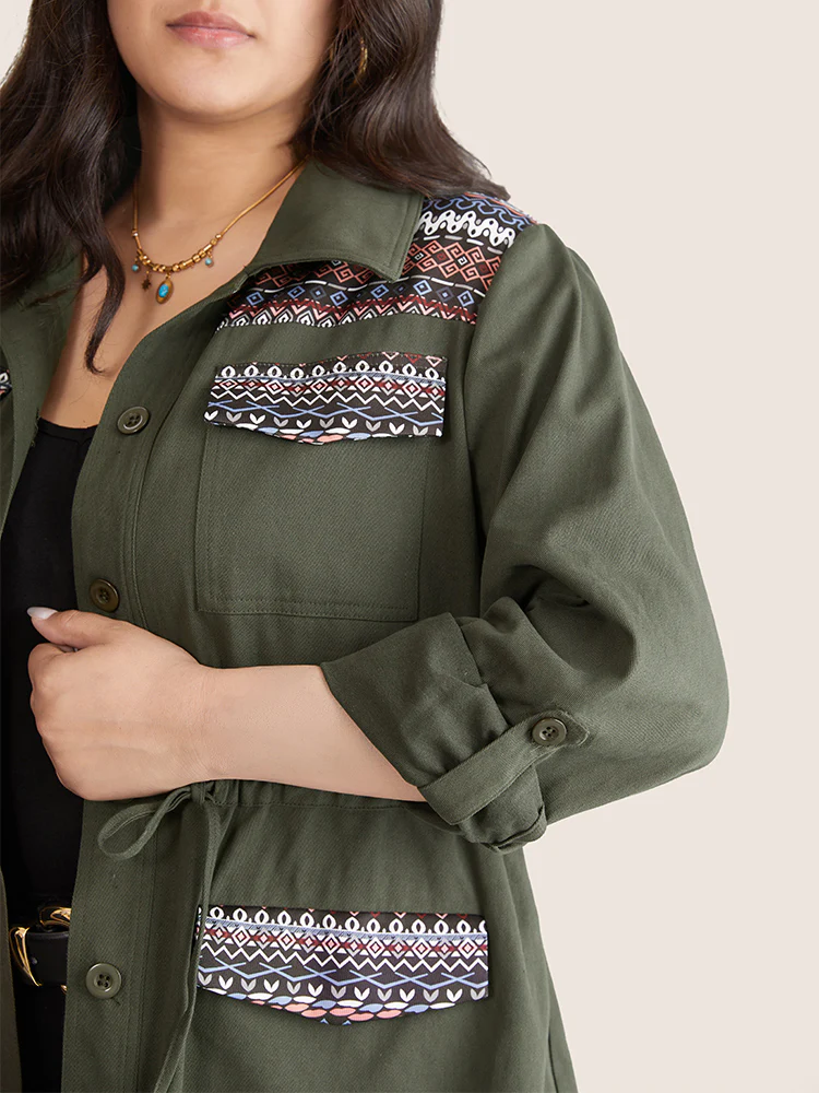 Bandana Geometric Tab Sleeve Drawstring Jacket - Image 5