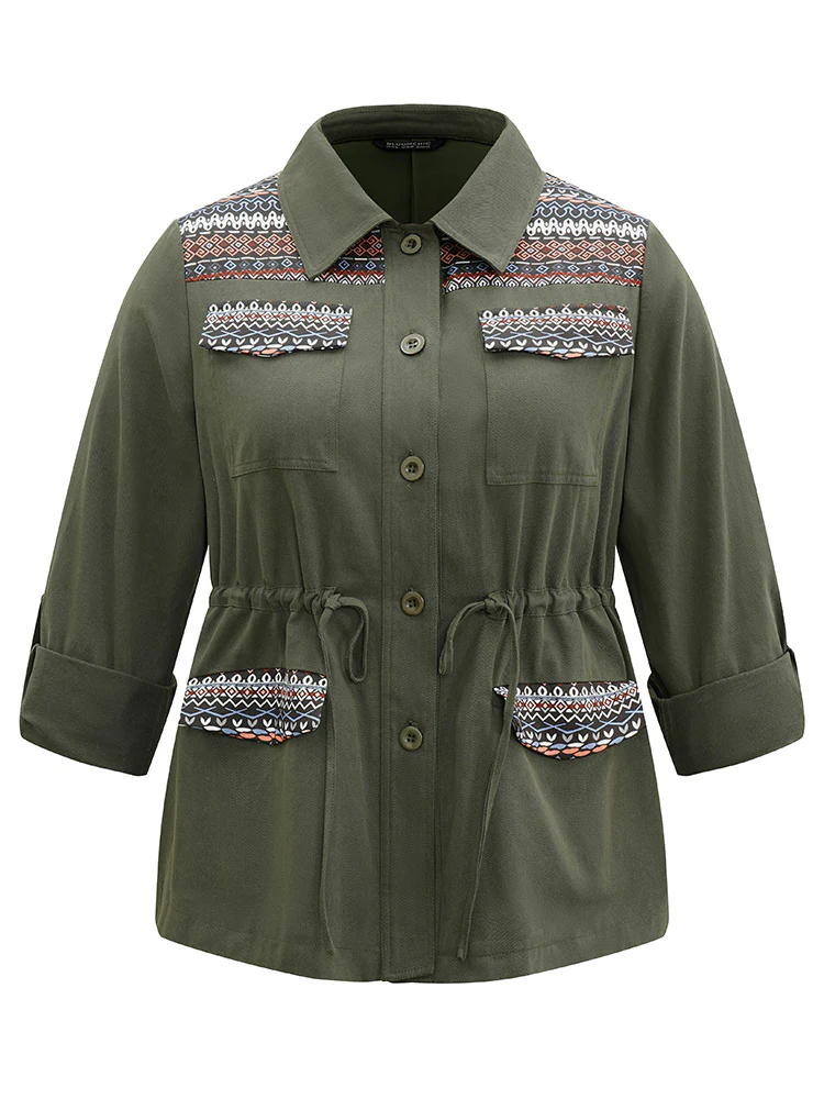 Bandana Geometric Tab Sleeve Drawstring Jacket - Image 6