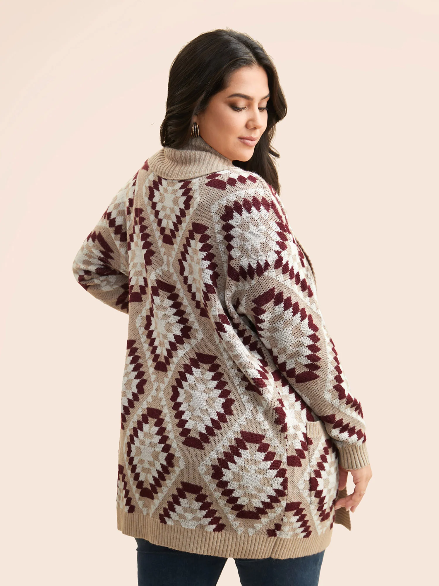 Bandana Geometric Lapel Collar Cardigan - Image 2