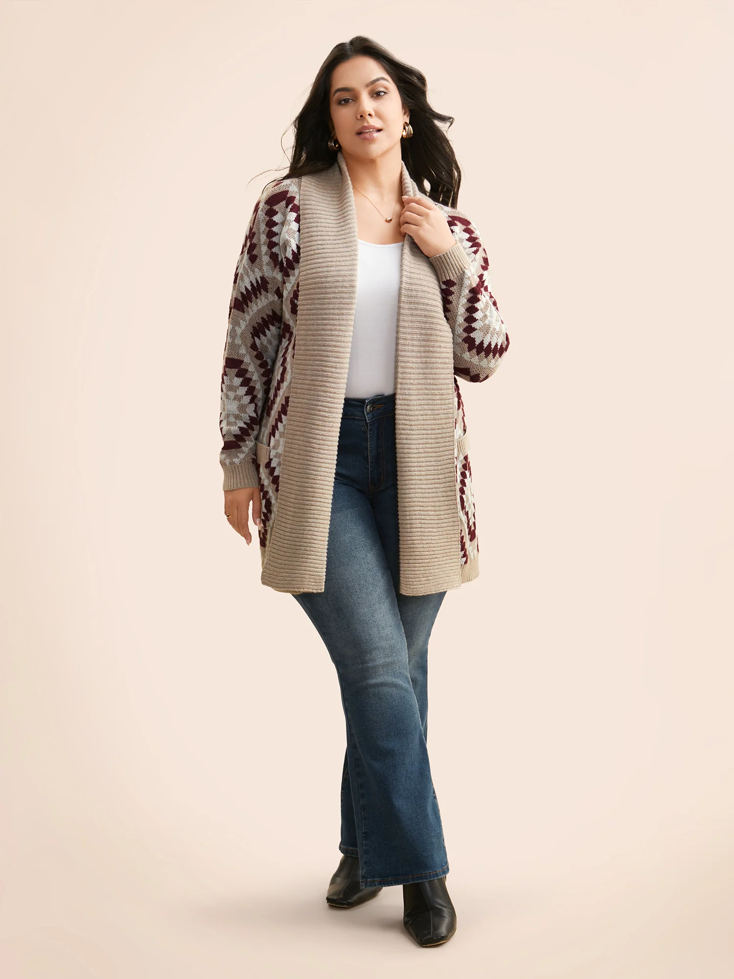 Bandana Geometric Lapel Collar Cardigan - Image 3