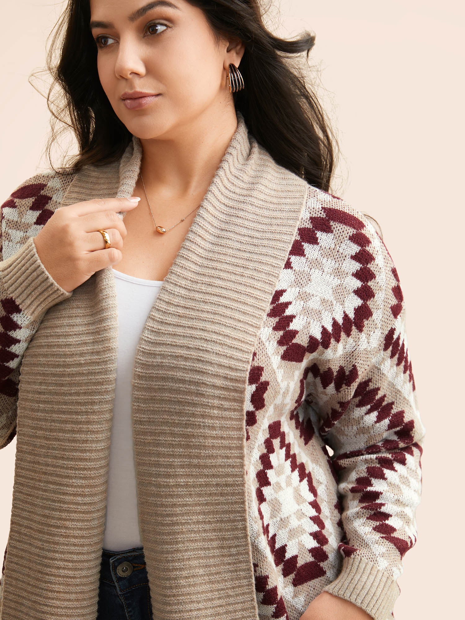 Bandana Geometric Lapel Collar Cardigan - Image 4