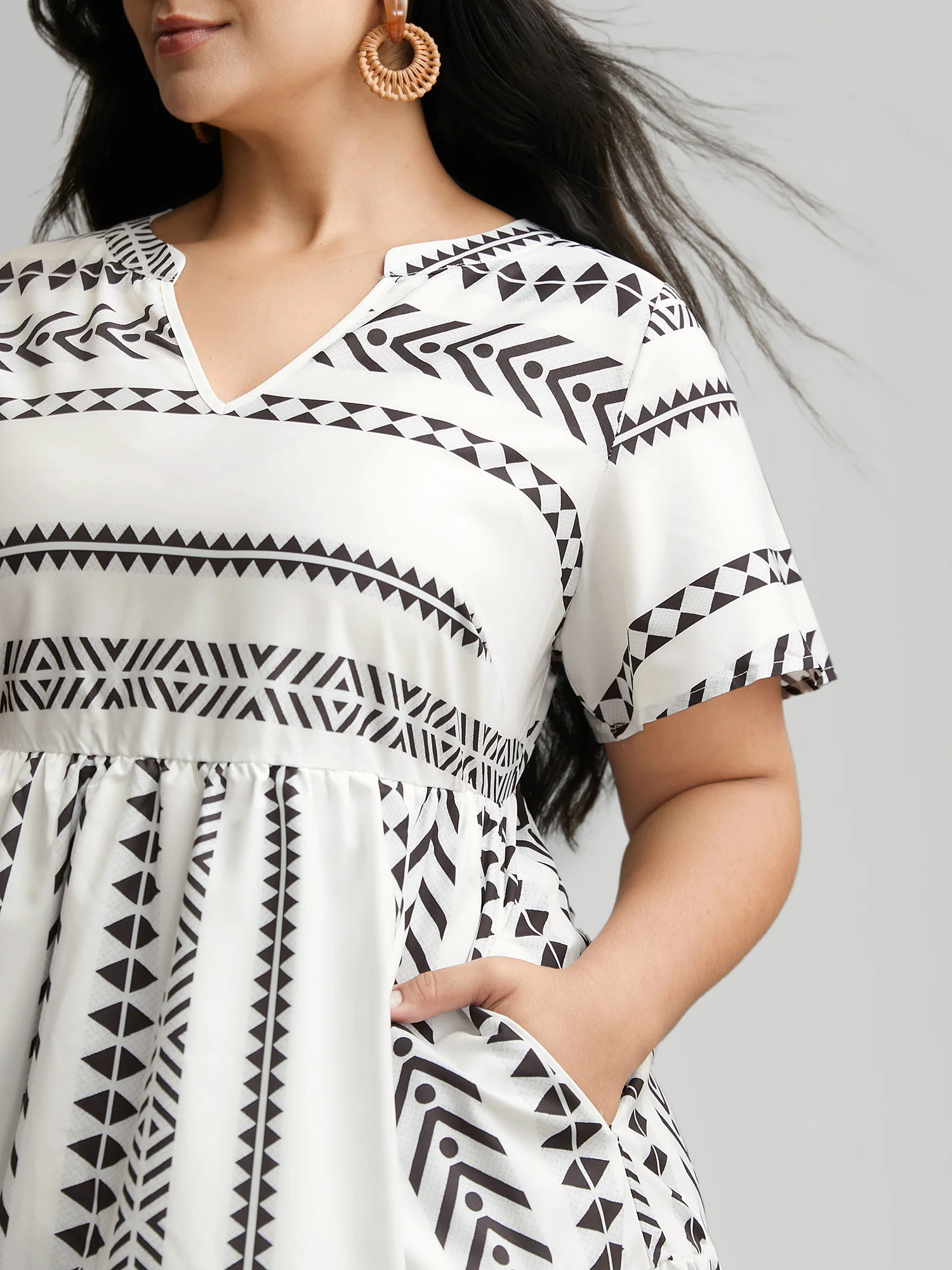 Bandana Geometric Ruffle Sleeve Babydoll Dress - Image 2