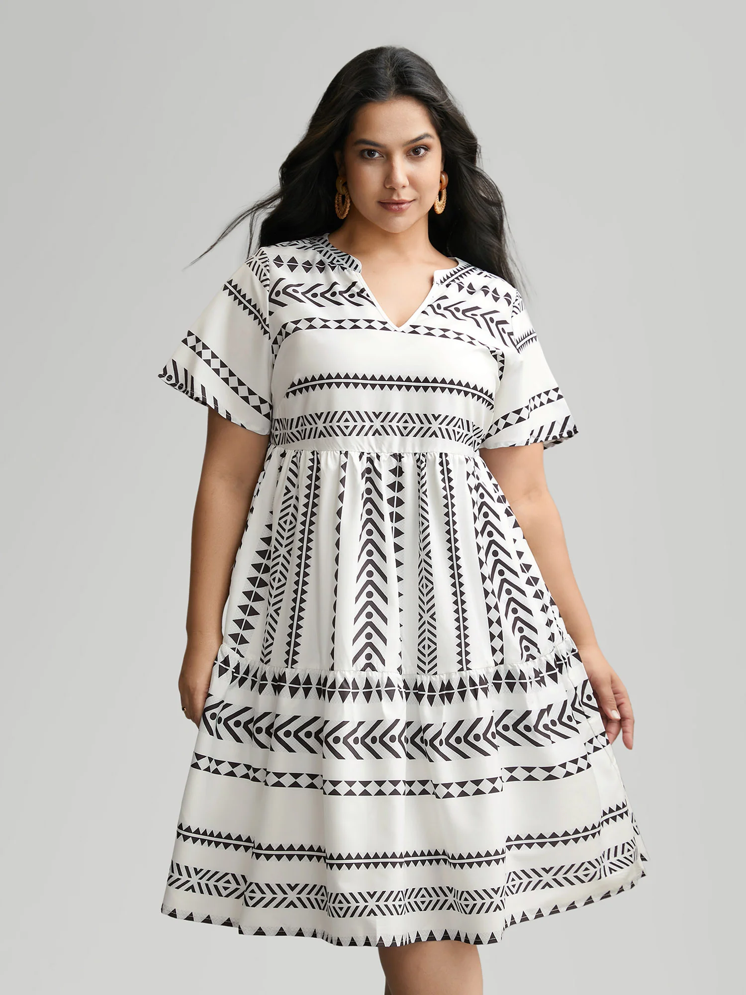 Bandana Geometric Ruffle Sleeve Babydoll Dress - Image 3