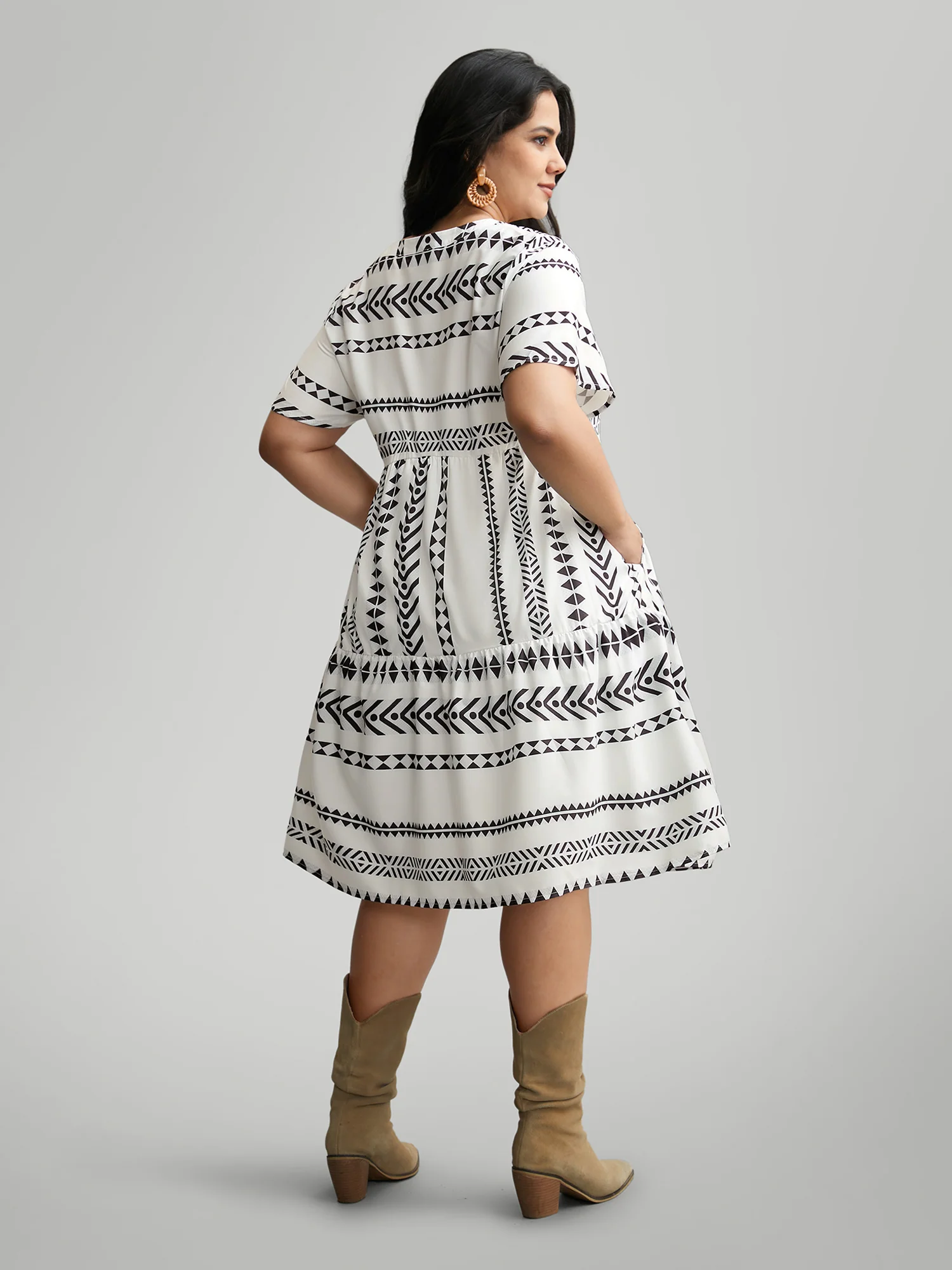 Bandana Geometric Ruffle Sleeve Babydoll Dress - Image 5
