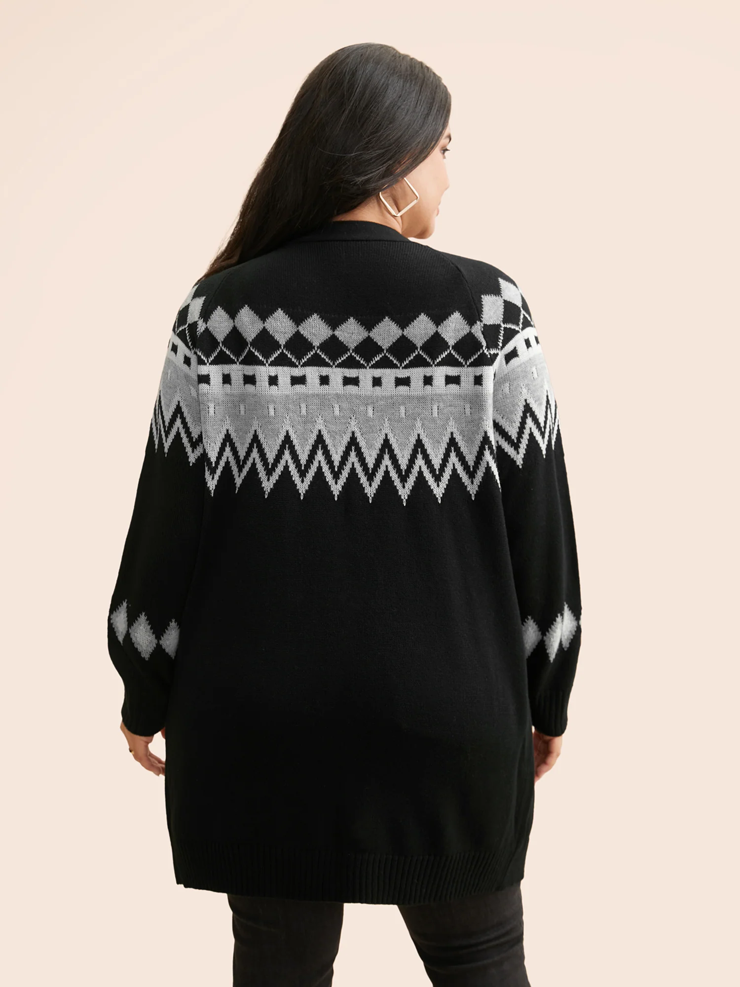 Bandana Geometric Raglan Sleeve Cardigan - Image 2