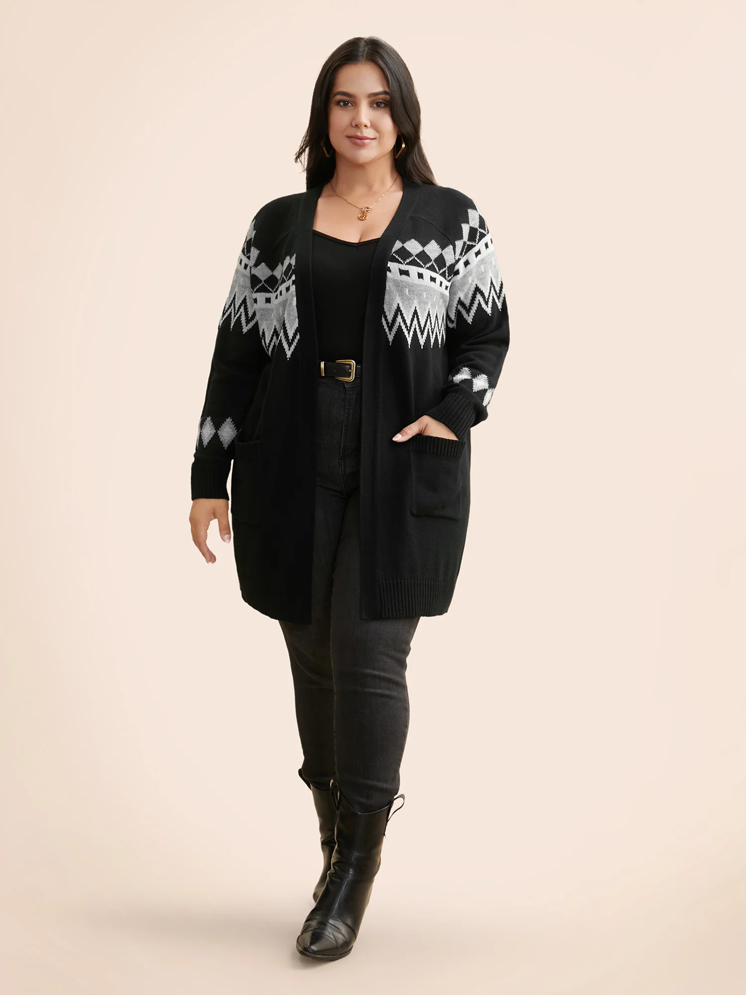 Bandana Geometric Raglan Sleeve Cardigan - Image 3